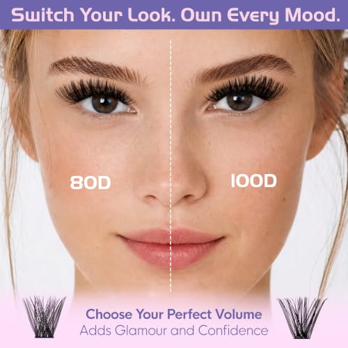Image of Lash Clusters Kit 578pcs-Fluffy Lash Clusters, D Curl Cluster Eyelash Extensions Kit Individual DIY Lashes with Bond Seal Tweezers Remover, 8-16mm (80D+100D)