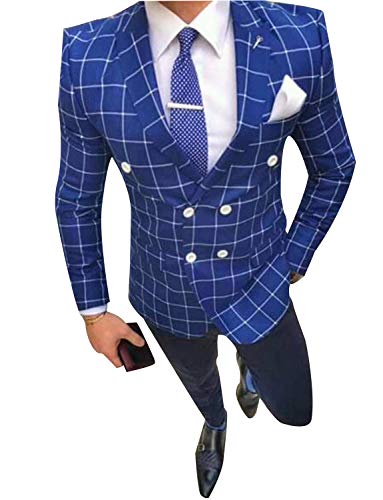Men's Suit Plaid Two Pieces Set Double Breasted Wedding Tuxedo
