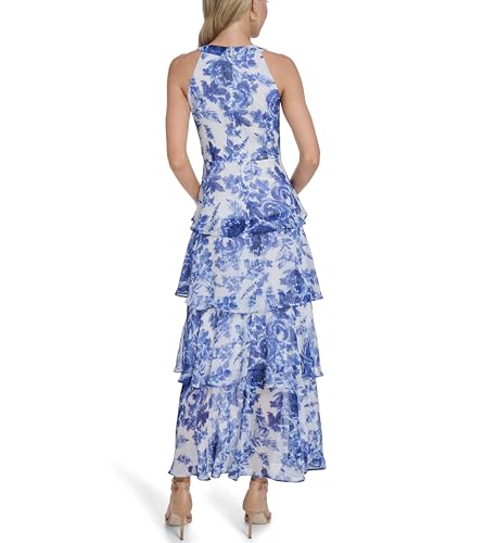Image of Tommy Hilfiger Women's Sleeveless Halter Neck Tiered Skirt Maxi Dress