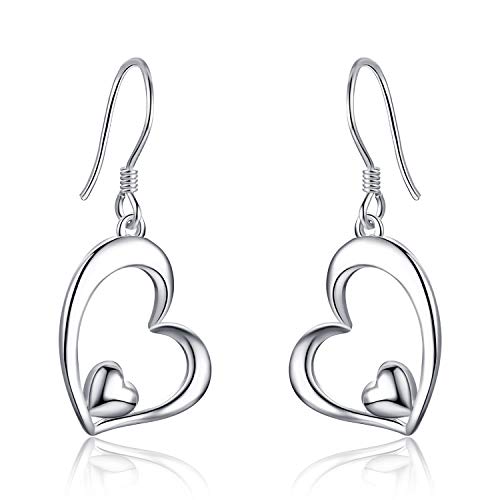 WINNICACA Heart Earrings for Women Sterling Silver Heart Dangle Drop Earrings Heart Jewely Heart Gifts for Birthday Anniversary Christmas Gifts