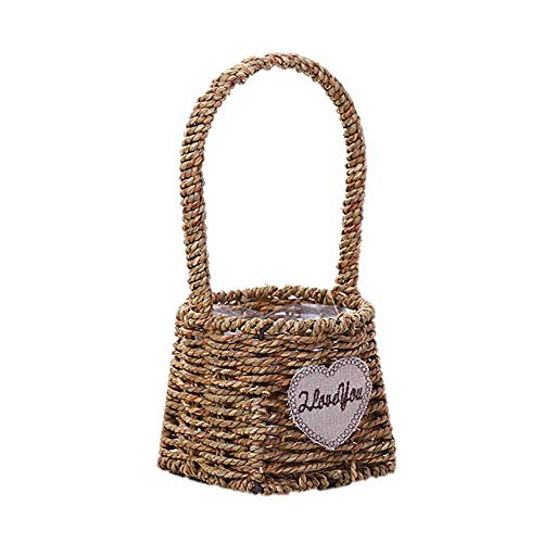 WUHUAROU Blumenkorb Einkaufskorb Klein aus Weide, Gewebter Blumenkorb Sukkulent,Weidenkorb Bügelkorb Picknickkorb Pilzkorb, Korb mit Griff, Handarbeit, sehr stabil 13 * 15 * 12 * 28cm Cover