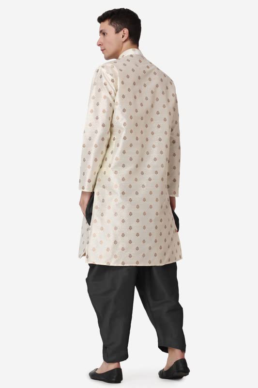 Kurta larga de seda jacquard dorada traje tradicional salwar negro hombre 2