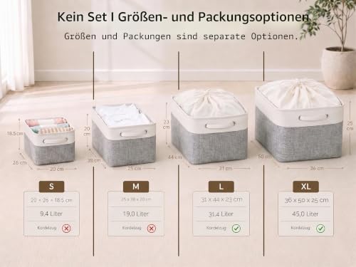 Mangata Aufbewahrungsbox, Stoff-Aufbewahrungskorb mit Griffen für Schränke, Regale, Kleidung, Spielzeug (3 Stück, faltbar, grau weiß) – Ansicht 2