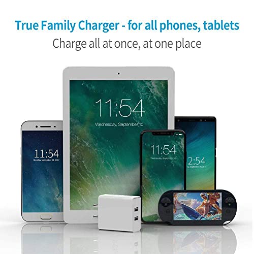 Image of dual port charger for Samsung Galaxy A12 Charger Original Adapter Like Wall Charger | Mobile Charger | Qualcomm QC 3.0 Quick Charge Adaptive Fast Charging , Rapid , Dash , VOOC , AFC Charger With 1 Meter Type C USB Data Cable ( 3.0 Amp , Dual Port-White )