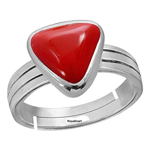 Royalmart 6 Ratti Triangle coral gemstone Coral/Moonga Gemstone Silver Adjustable Ring For Astrological Purpose