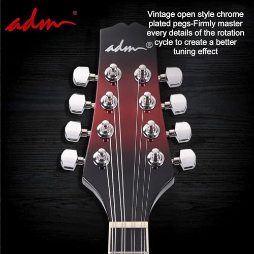ADM Akustisches Mandolinen-Instrumenten-Set, Musik, A-Stil für Kinder, Studenten, Erwachsene, Holz-Mandolinen, Anfänger-Set mit Tasche, Stimmgerät, EQ, Gurt, Saiten, Plektren und Aufhänger, Rot