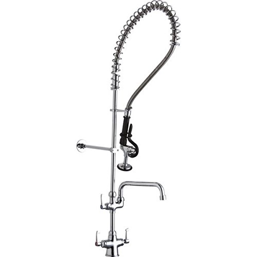 Elkay Solid Brass Commercial Kitchen Faucet with 8" Swivel Spout and Stainless Steel Sprayer, Single Hole Mount