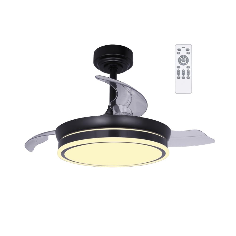 CristalRecord Moss Mini LED Ceiling Fan with retractable blades and integrated LED light