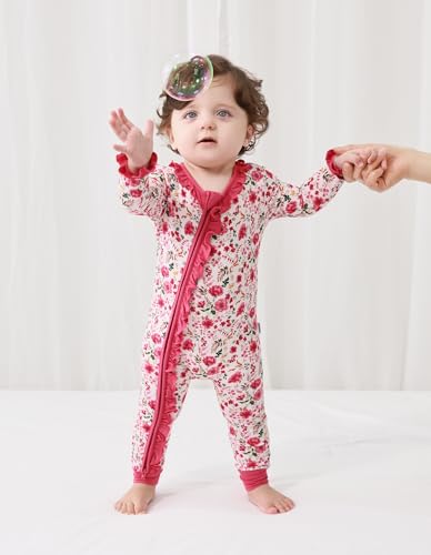 Baby Girls Rompers Soft Infant Toddler Zippered Footed Romper Newborn Viscose from Bamboo Pjs4