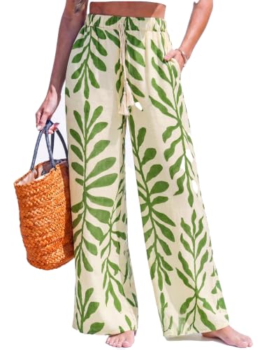 Image of CUPSHE Women's Wide Leg Beach Pants - Tropical Floral with Pockets Plus Size Casual Flowy Vacation Bottoms