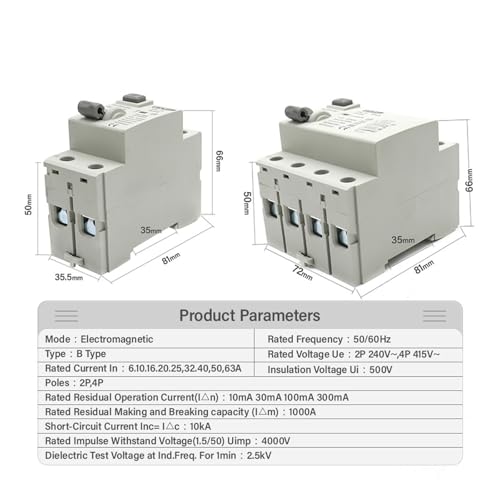 Disjoncteur différentiel 6KA Type B 2P 25A avec détection de fuite au sol 30mA pour EV