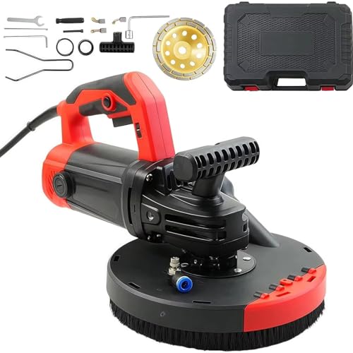 Concrete Surface Grinder, 180mm 6 Speed Adjustments Angle Grinder Kit with Dust Shroud and Diamond Wheel, 2200W Seamless Floor Planer Kit with Auxiliary Handle