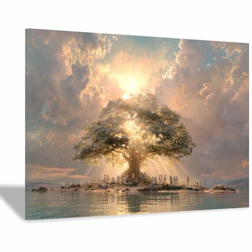 Tableau mural arbre de vie impression sur toile blanche de 60x90cm