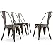 Belleze Bistro Dining Chairs Modern Style Metal Industrial Set of 4 Wood Seat Restaurant Cafe Bar Stool Stackable Bronze