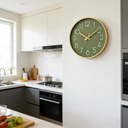 Image of DAXSMY Wall Clock 10 Inch Green Decorative, Battery Operated Silent