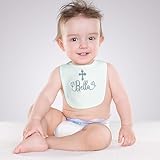 Bella's Giftshop Personalized Cotton Cloth Baby Drool Christening Bib for Newborn Boys and Girls,Custom Baby Muslin1st Birthday Bib With Name, Embroidered Baptism Date Blessing Gift with Cross