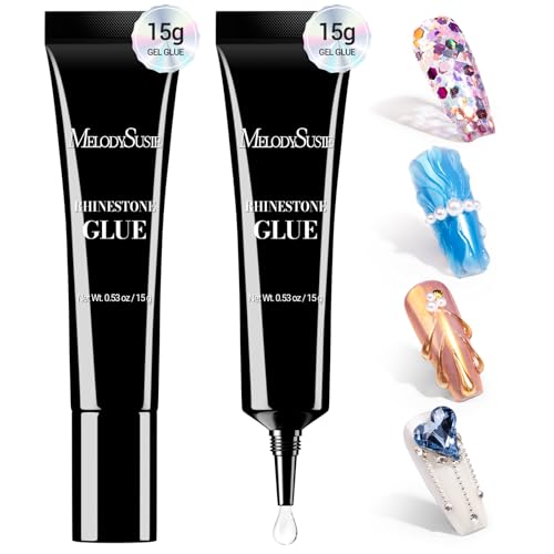 Image of MelodySusie 2Pcs Nail Rhinestone Glue for Nails Super Strong Gel for Nail Charms Gems 3D Nail Gel UV Nail Glue for Nail Art Design Nail Chrome Powder