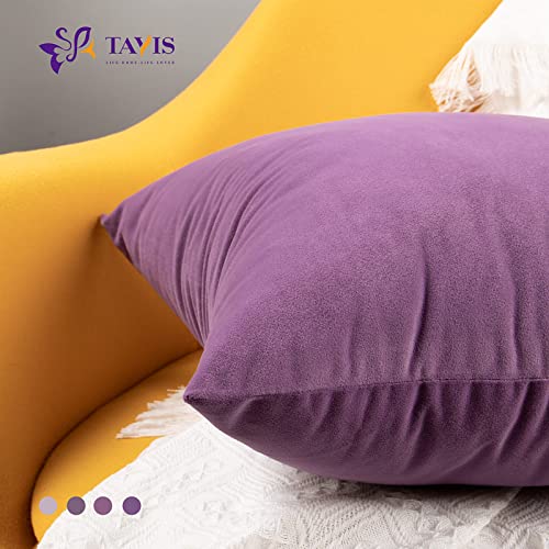 Tayis Purple Lumbar Throw Pillow Covers 12X20 Inch Set Of 4, Velvet Soft Solid Decorative Square Accent Couch Pillows Cover Decor For Sofa Couch Bed Car Home #TOP2