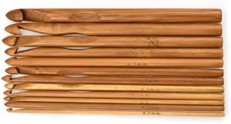 12pcs Crochet Hooks, Carbonized Round Bamboo Knitting Needles Set with Ergonomic Handle and Recognizable Size, for Fine Weaving Lace Crafting Gifts - 3