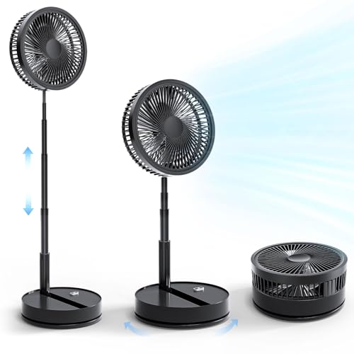 Shanghigh Portable Desk Fan - 4 Speed Quiet Foldable Table Fans, Adjustable Height Standing Floor Fan with 4 Timer, USB Rechargeable Oscillating Desktop Fan for Home Travel Office Bedroom Camping Room