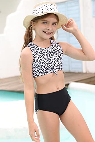 Jauoop Girls Floral Print Swimsuits 2 Piece Beach Sport Bathing Suits Leopard Knotted Bikini Swimwear Sets #TOP3