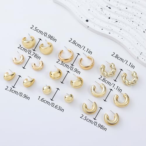 9 Pairs Chunky Gold Earrings Set for Women Trendy Lightweight Gold Plated Hoop Earrings Hypoallergenic Jewelry4