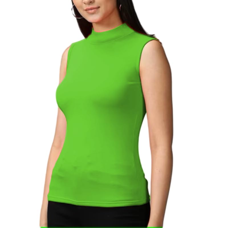 Polo elástico para mujer Prime fashions verde azabache camiseta cuello tortuga sin mangas casual S M 5