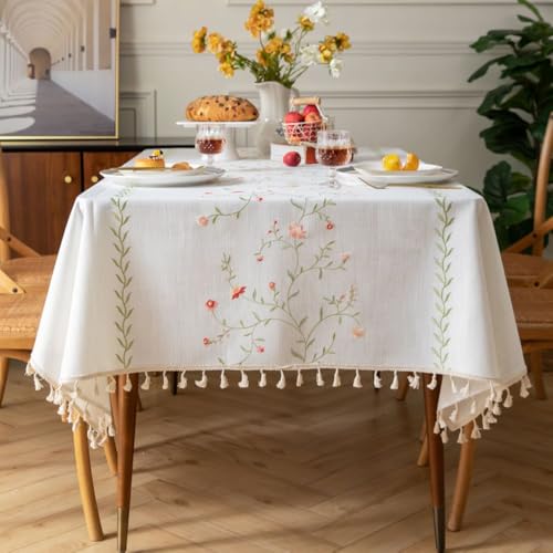 Pahajim Tablecloths Rectangular Cotton Linen Tablecloth Dust-Proof Waterproof Tablecloth with Tassel for Kitchen, Outdoor Dinning Table(55 x 118 Inch)