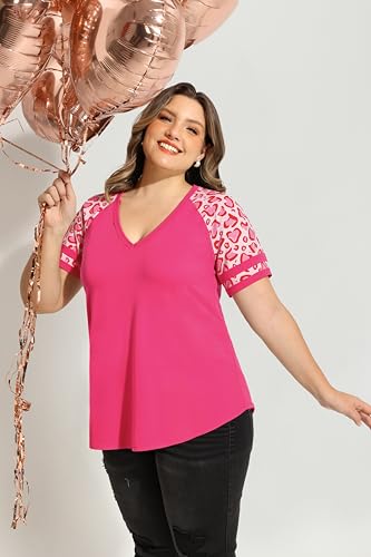 Image of CARCOS Womens Plus Size Tops Short Sleeve Shirts V Neck Tunic Floral /Tie Dye /Solid Summer Tees XL-5X