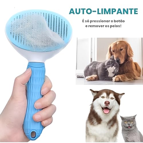 Escova Rasqueadeira Automática Premium Para Pets Cães Gatos Remove Tira Pelos Facilidade Conforto Id