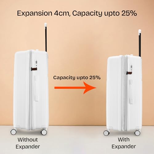 Image of Nasher Miles Krabi Expander Hard-Sided Polypropylene Luggage Set of 2 | 65cm & 75cm | 8 Wheels Medium & Large Trolley Bag for Travel | Suitcase (White)