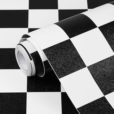 Qianglive Black and White Contact Paper Mosaic Checkered Peel and Stick Wallpaper 17.3"x200" Lattice Self Adhesive Waterproof Vinyl Roll for Bathroom Kitchen Backsplash Cabinets Shelf Liners Drawers Cover