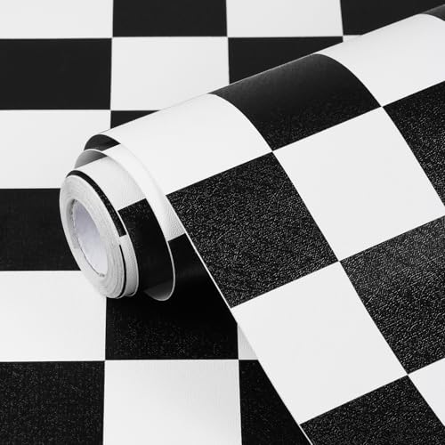 Qianglive Black and White Contact Paper Mosaic Checkered Peel and Stick Wallpaper 17.3'x120' Lattice...