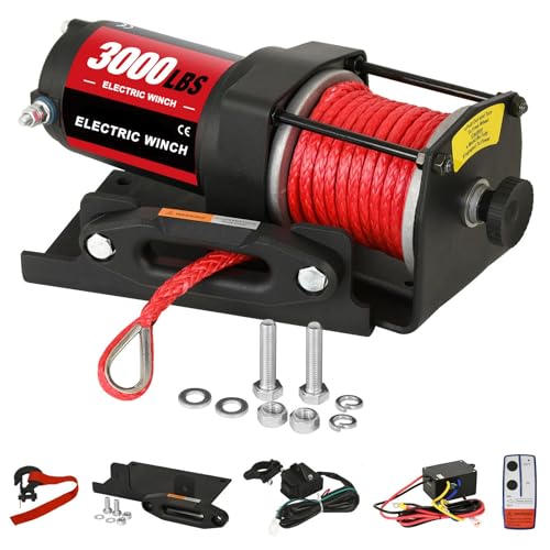 Advwin Winch 12V 3000LBS/1360kg ATV Electric Winch with Synthetic Rope/Wireless Remote/4WD, Car Automotive Accessories for Boat UTV