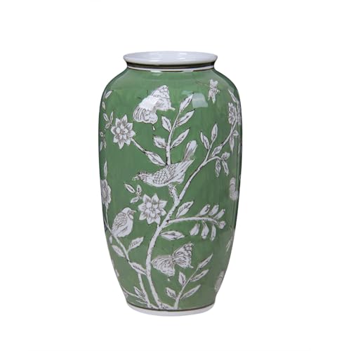 14" Ceramic Vases for Home Decor, Large Chinoiserie Decor Green