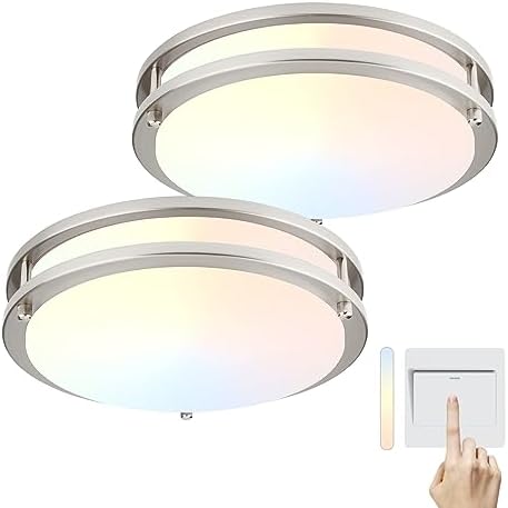 DAKASON2Pack LED Flush Mount Ceiling Light Fixture 10” 15W, On/Off Switch to Select 3000K/4000K/5000K, Dimmable Ceiling Lamp for Kitchen, Hallway, Stairwell, Bathroom
