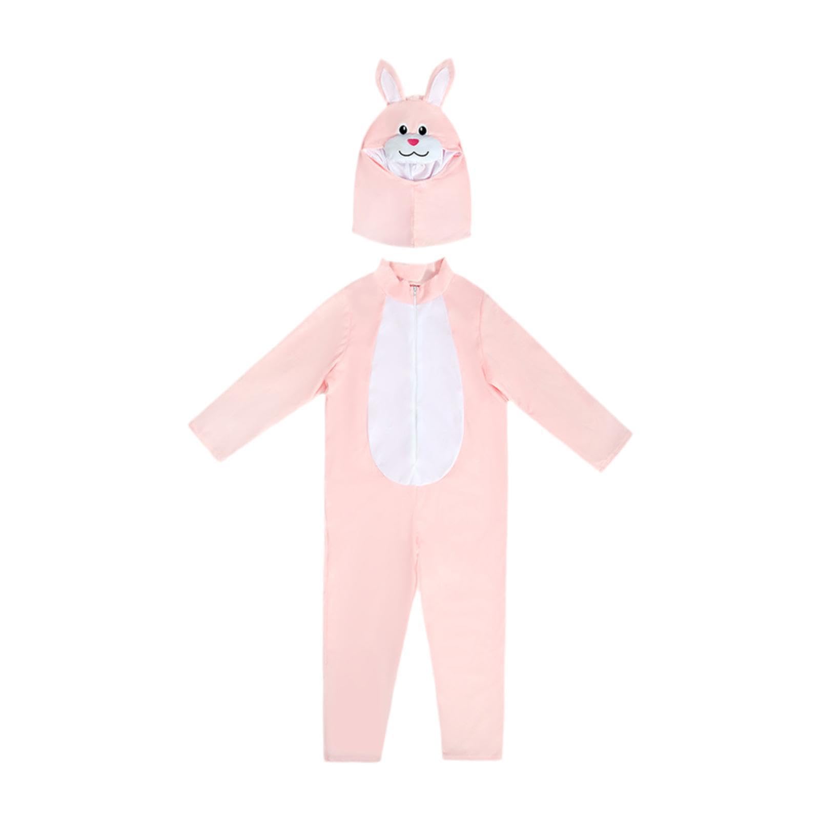 Costume Lapin de Pâques Ensemble Complet Enfant Tenue Bunny Jumpsuit Confort Polyestér Convient pour Fête Déguisée Spectacle École Maison, Rose, L