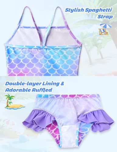 Image of Girls Rash Guard Swimsuit 3 Pieces Long Sleeve UPF50+ Quick Dry Bathing Suit for Toddler 3-12Y