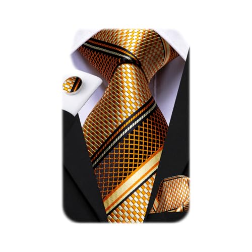 Image of Dubulle Mens Paisley Floral Silk Tie for Men Striped Necktie and Pocket Square Cufflinks Set Wedding Business