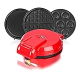 YASAHNG, Gofrera Y Grill 3 En 1 (pizza, Tarta De Huevo, Gofre), Placas Extraíbles, Recubrimiento Antiadherente, Multifunción Bandeja Para Hornear Eléctrica, Herramienta De Cocina (Rojo)