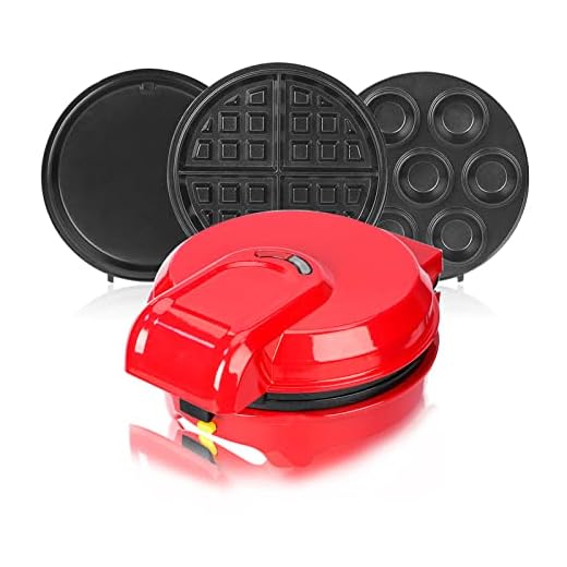 YASAHNG, Gofrera Y Grill 3 En 1 (pizza, Tarta De Huevo, Gofre), Placas Extraíbles, Recubrimiento Antiadherente, Multifunción Bandeja Para Hornear Eléctrica, Herramienta De Cocina (Rojo)