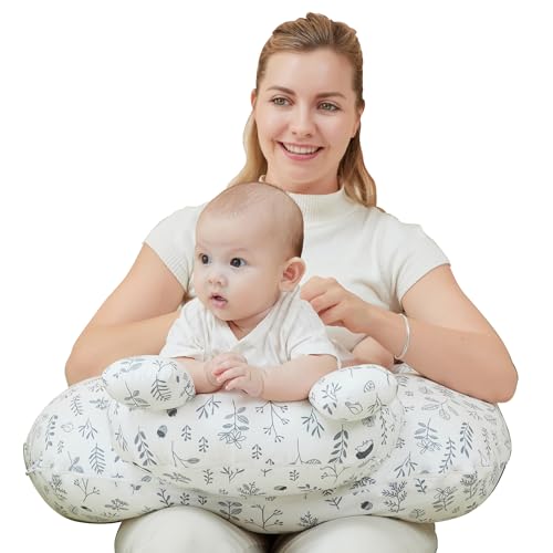 Image of lasoftan Nursing Pillow for Breastfeeding, Breast Feeding Pillow for Mom Support, Adjustable Waist Strap and Removable Cotton Cover, Leaves