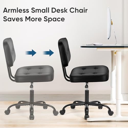 Image of DUMOS Home Office Desk Chair - Ergonomic Armless PU Leather Computer Rolling Task Chair,with Comfy Lumbar Support and Height Adjustable, Vanity, Bedroom, Living Room, Black
