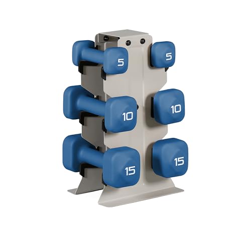 Image of Tone Fitness Neoprene Dumbbell Set with Storage Rack - Non-Slip, Anti-Roll Hand Weights for Home Gym Workouts | 20 lb, 32 lb, 50 lb, 60 lb & 100 lb Options