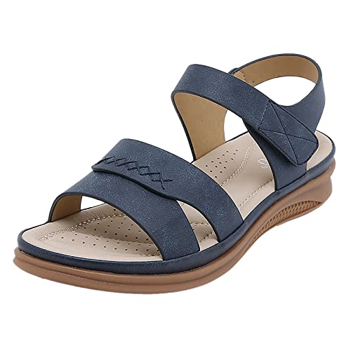 Sandalias de cuña para mujer, con plataforma y tiras, puntera abierta, ajuste ancho, cómodas, para verano, antideslizantes, para caminar, informales, atléticas, ligeras, Blue, 37.5 EU