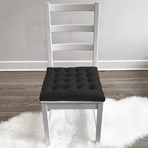 Infinity Collection Square Tufted Plush Chair Pad/Cushion For Kitchen Bar Stool Dining Room Durable Reversible With Tie Backs Size 16 In (Black, 1) #TOP1