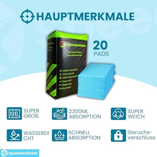 Einweg Inkontinenzunterlagen Extra Groß Wasserdichten Bettauflagen 150x80cm 2300ml – Packung mit 20 Saugstarken von Speedwellstar