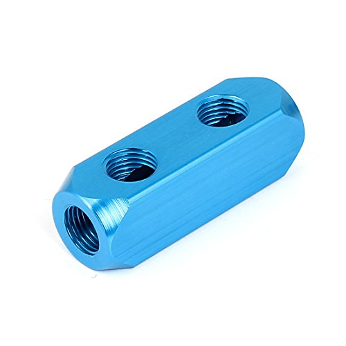 Sourcingmap Air Compressor 1/4BSP 2 Ways Hose Tube Inline Manifold Block Splitter, Blue