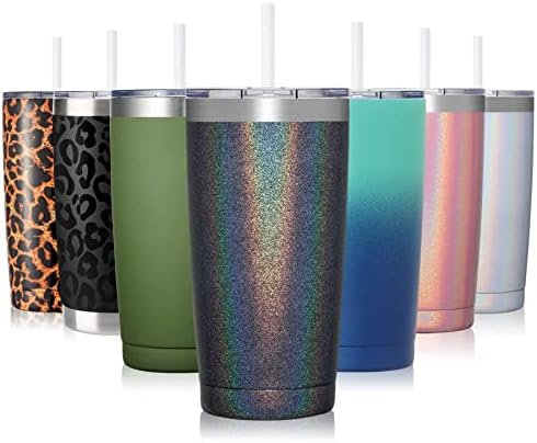 CIVAGO Insulated Travel Coffee Mug, 20 oz Stainless steel Tumbler with Lid and Straw, Double Wall Vacuum Coffee Mug Cup, Black Glitter