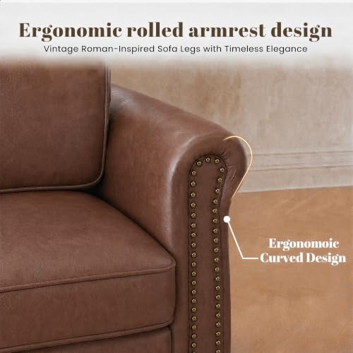 Image of Kingfun Faux Leather Accent Chair with Rolled Arms,Rust